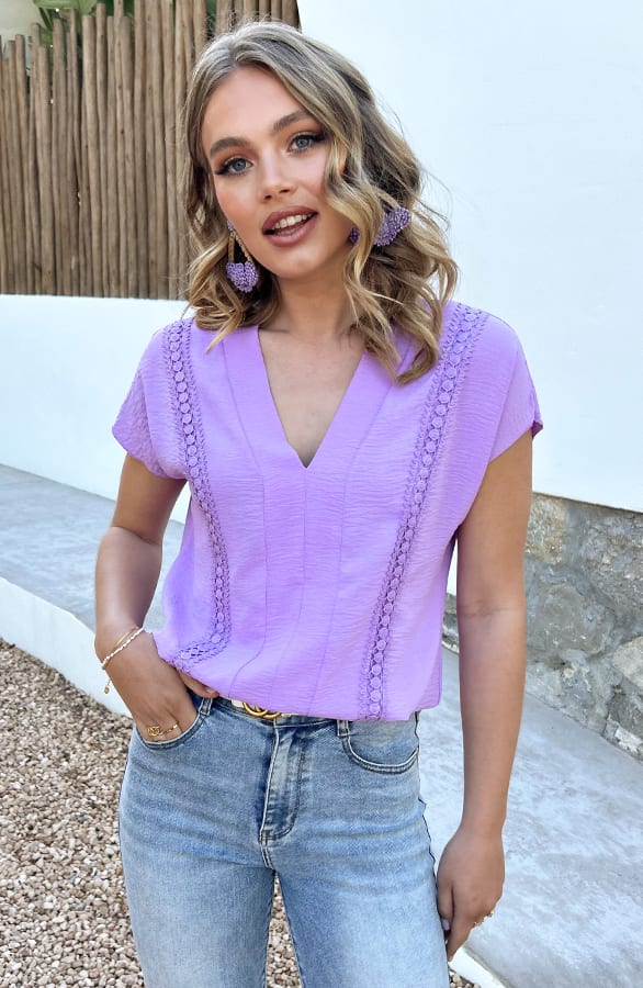 Detailed V-Hals Top Rosie Lila – shirts & tops — foto 3