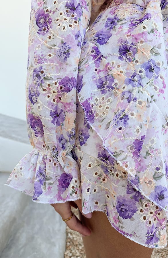 Floral Broderie Blouse Met Ruches Lila – kleding — foto 4