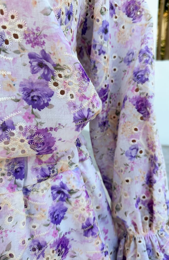 Floral Broderie Blouse Met Ruches Lila – kleding — foto 10