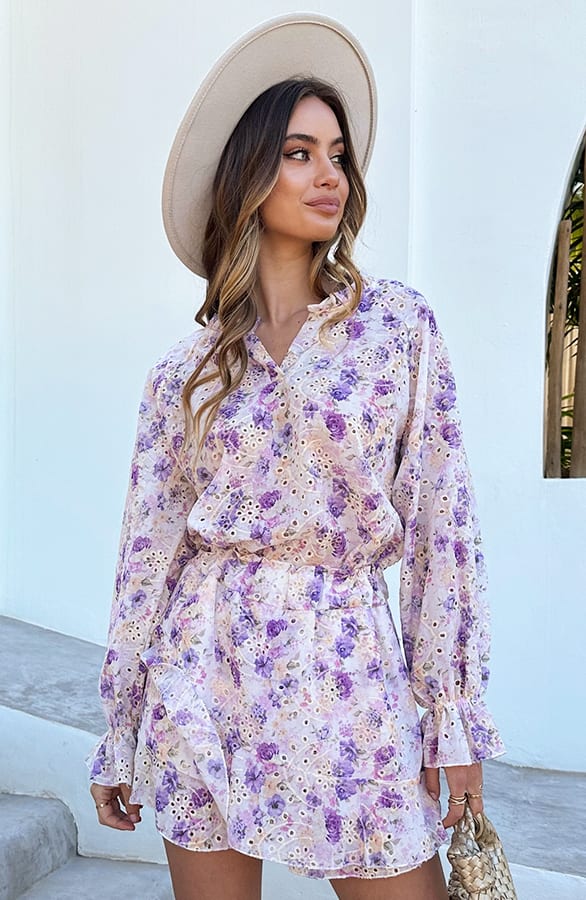 Floral Broderie Blouse Met Ruches Lila – kleding — foto 6