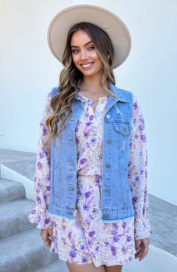 Floral Broderie Blouse Met Ruches Lila – kleding — foto 5