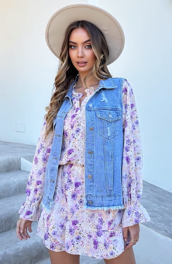 Floral Broderie Blouse Met Ruches Lila – kleding — foto 8
