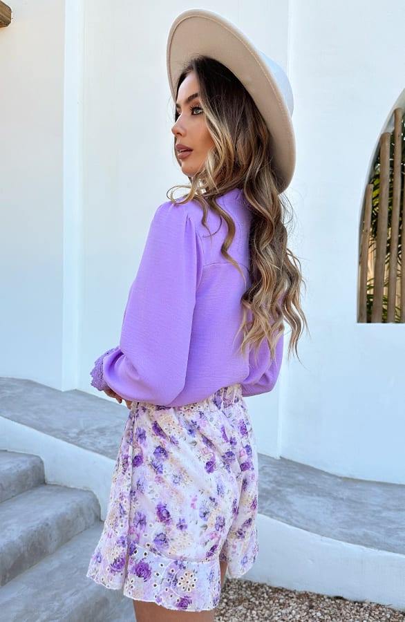 Floral Broderie Skirt Met Ruches Lila – skorts — foto 10