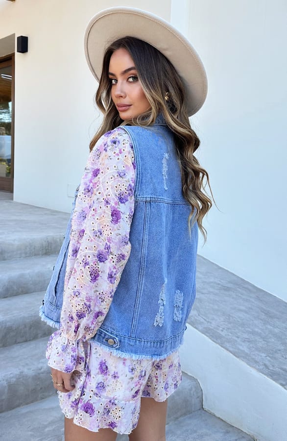 Floral Broderie Skirt Met Ruches Lila – skorts — foto 8