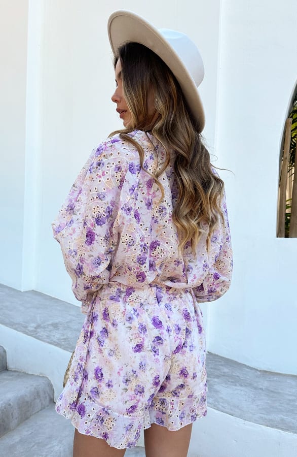 Floral Broderie Skirt Met Ruches Lila – skorts — foto 3