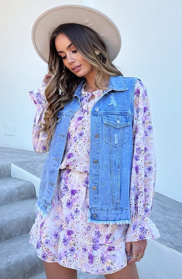 Floral Broderie Skirt Met Ruches Lila – skorts — foto 4