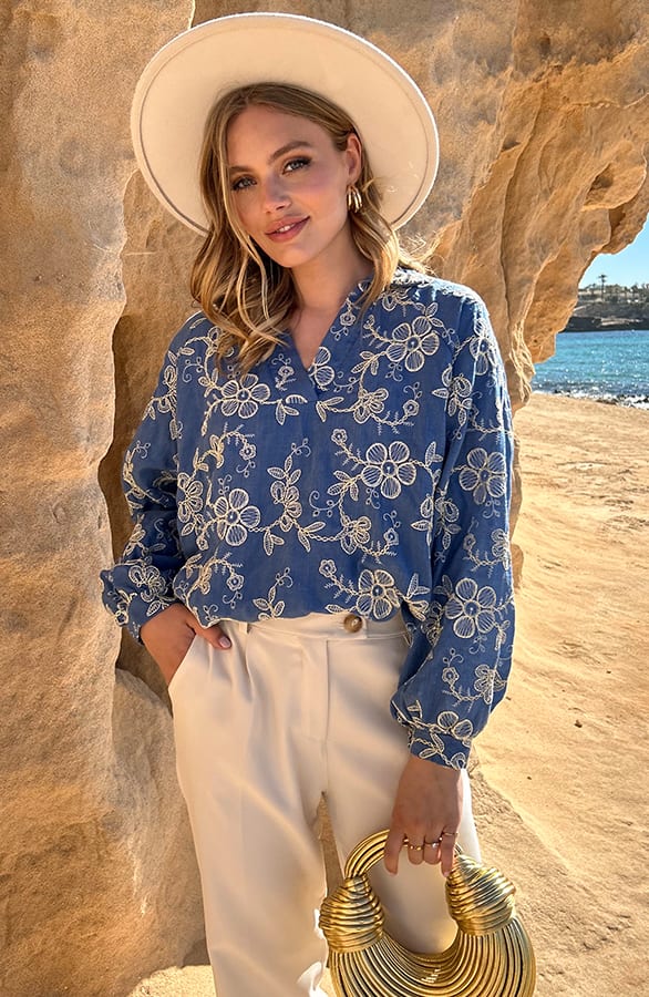Flower Denim Embroidery Blouse – shoparchief