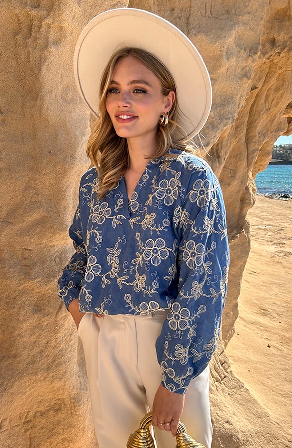 Flower Denim Embroidery Blouse – shoparchief — foto 5