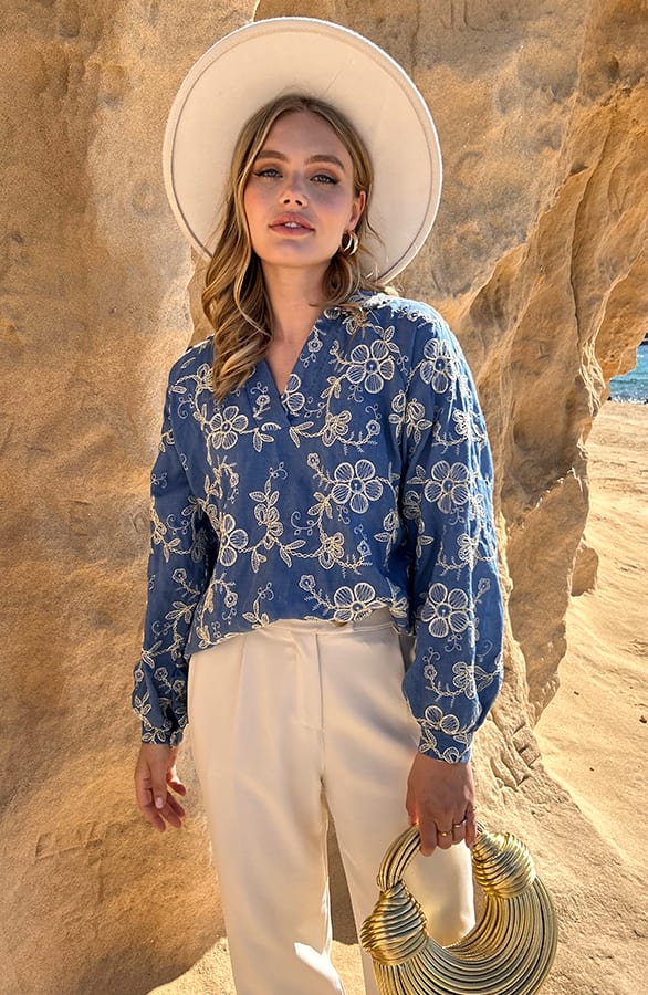 Flower Denim Embroidery Blouse – shoparchief — foto 6