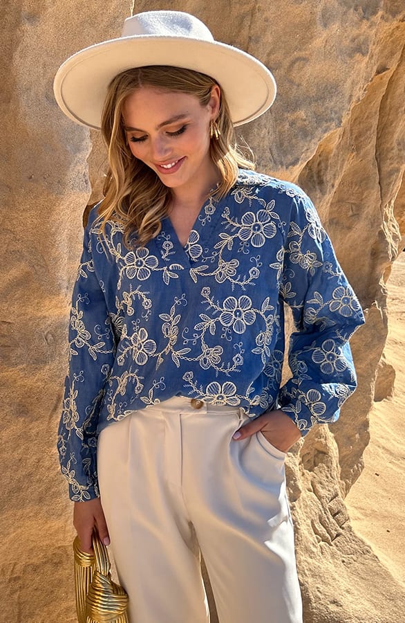 Flower Denim Embroidery Blouse – shoparchief — foto 3