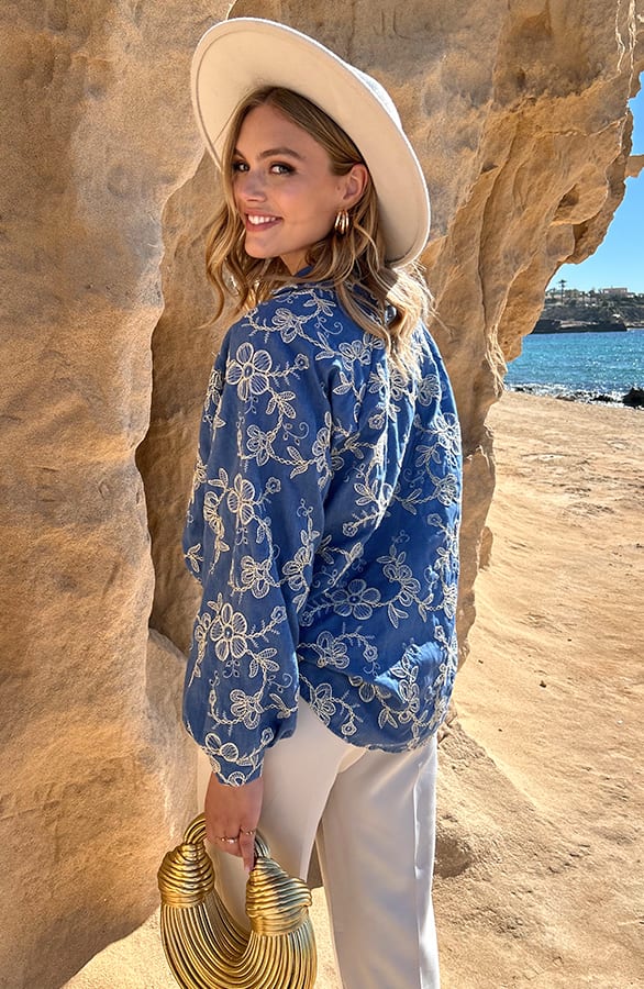 Flower Denim Embroidery Blouse – shoparchief — foto 4