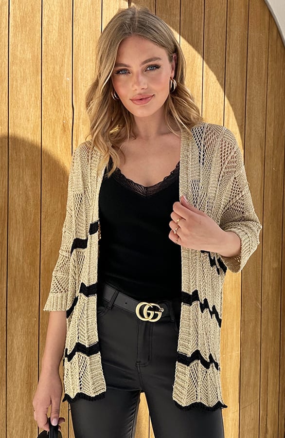 Gehaakt Vest Lurex Beige Zwart – shoparchief