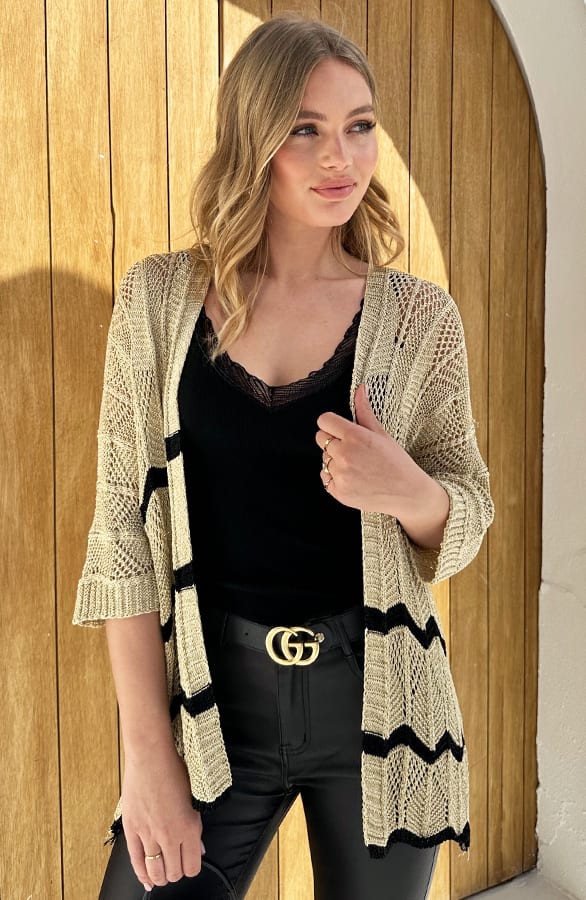 Gehaakt Vest Lurex Beige Zwart – shoparchief — foto 5