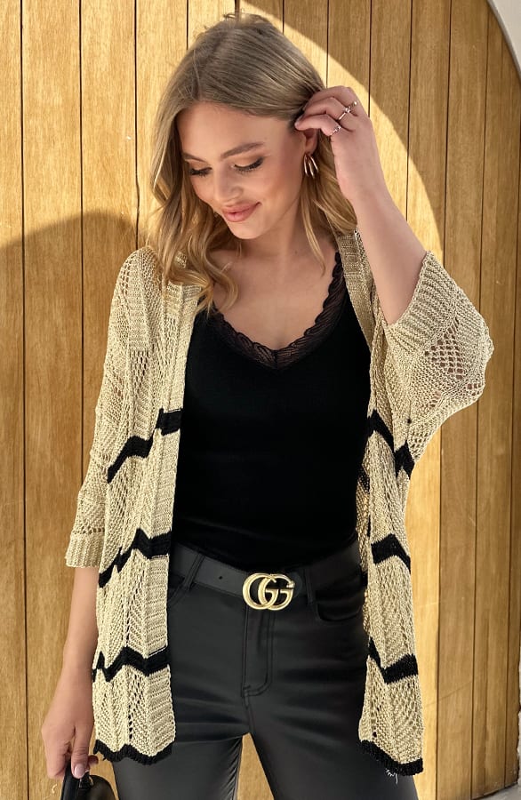 Gehaakt Vest Lurex Beige Zwart – shoparchief — foto 4