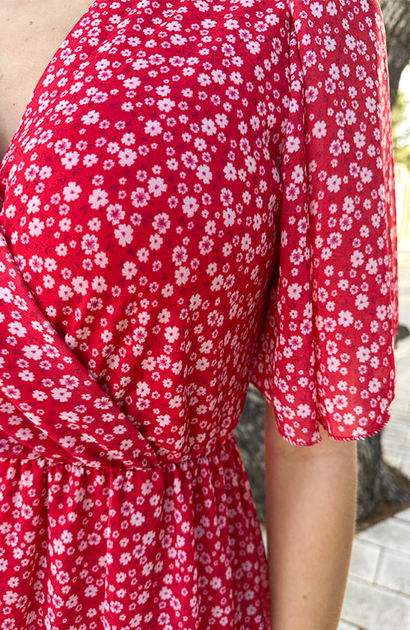 Getailleerde Bloemenprint Jurk Isa-May Red – alle jurkjes — foto 7