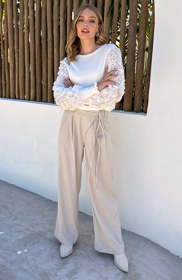 High Waist Strik Pantalon Beige – kleding — foto 5