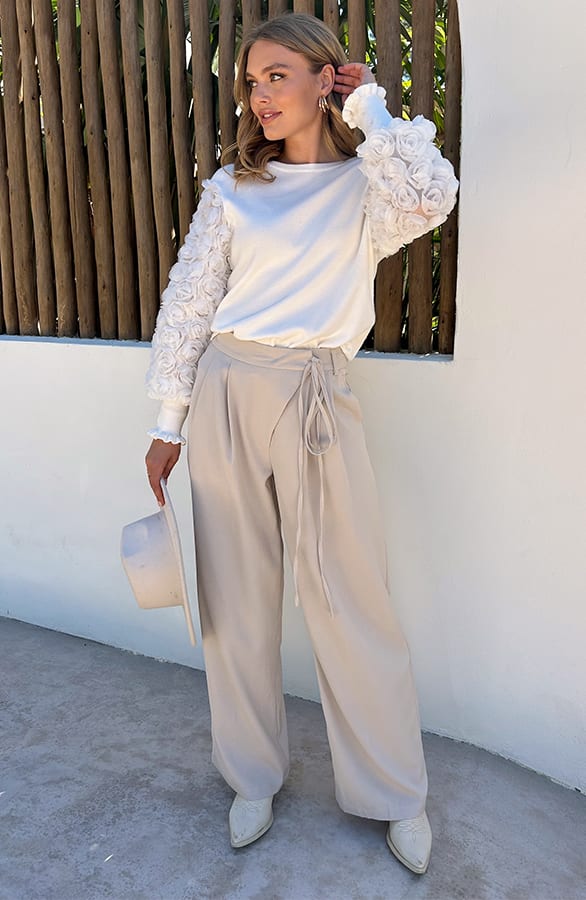 High Waist Strik Pantalon Beige – kleding — foto 2
