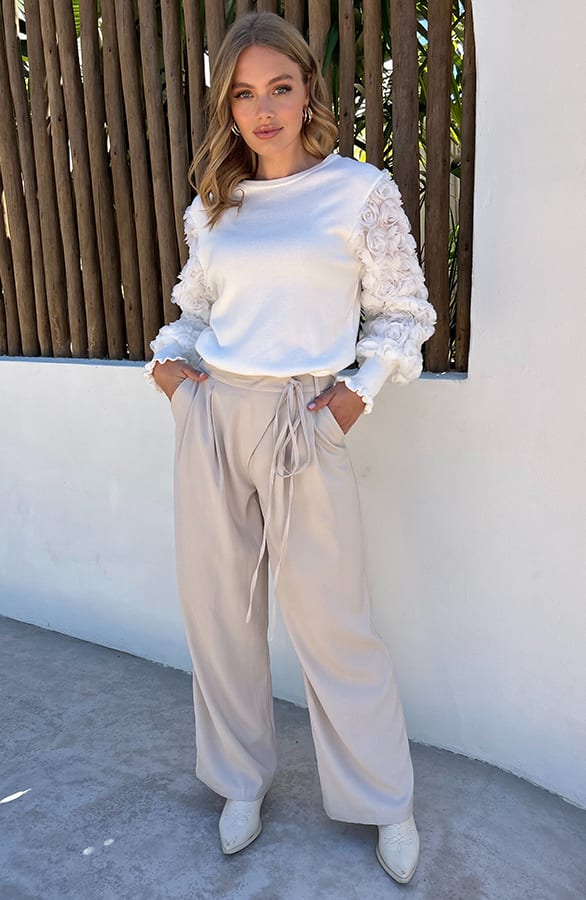 High Waist Strik Pantalon Beige – kleding — foto 4