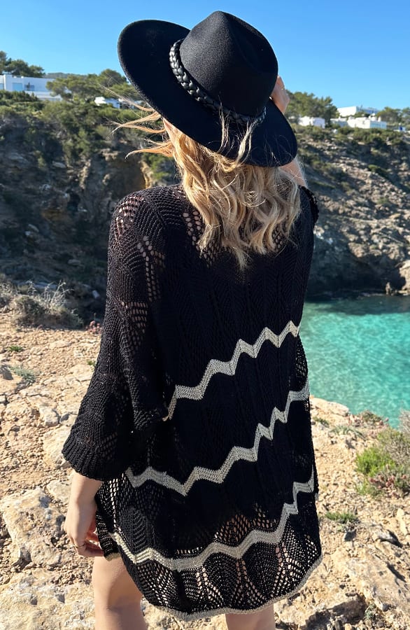 Knitted Zigzag Cardigan Lurex Zwart Goud – shoparchief — foto 12