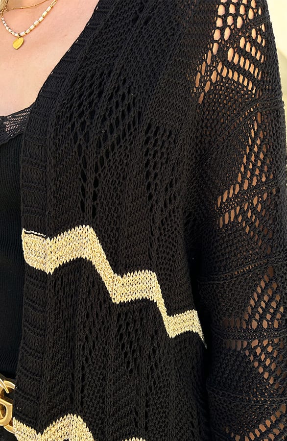 Knitted Zigzag Cardigan Lurex Zwart Goud – shoparchief — foto 9