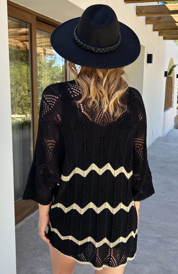 Knitted Zigzag Cardigan Lurex Zwart Goud – shoparchief — foto 3