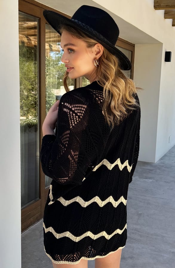 Knitted Zigzag Cardigan Lurex Zwart Goud – shoparchief — foto 5