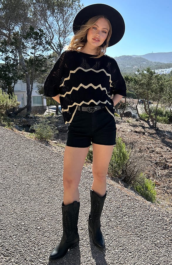 Knitted Zigzag Top Lurex Zwart Goud – shirts & tops — foto 8