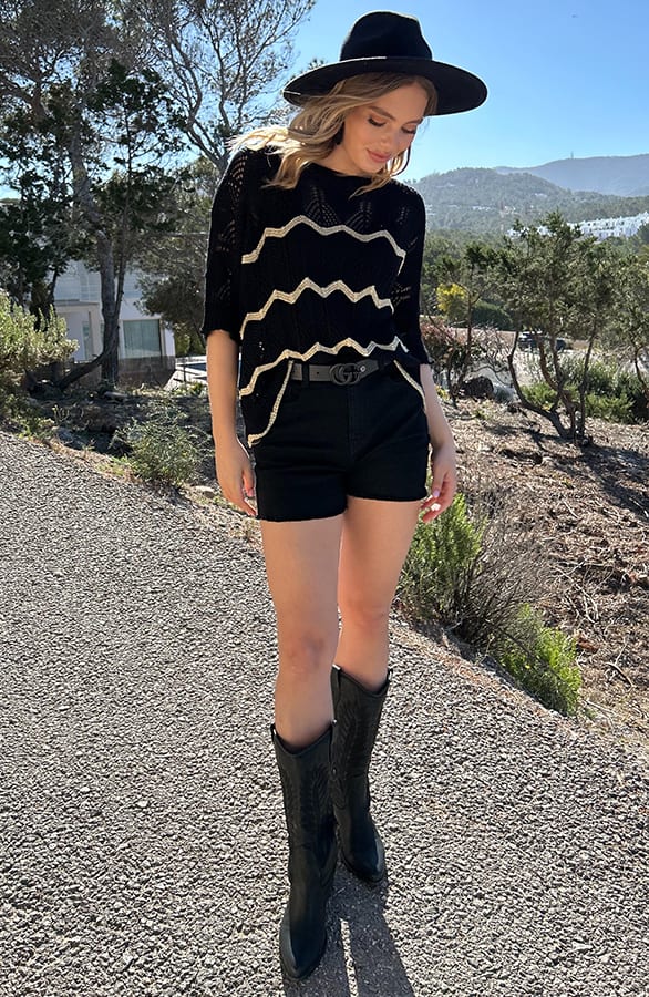 Knitted Zigzag Top Lurex Zwart Goud – shirts & tops — foto 6