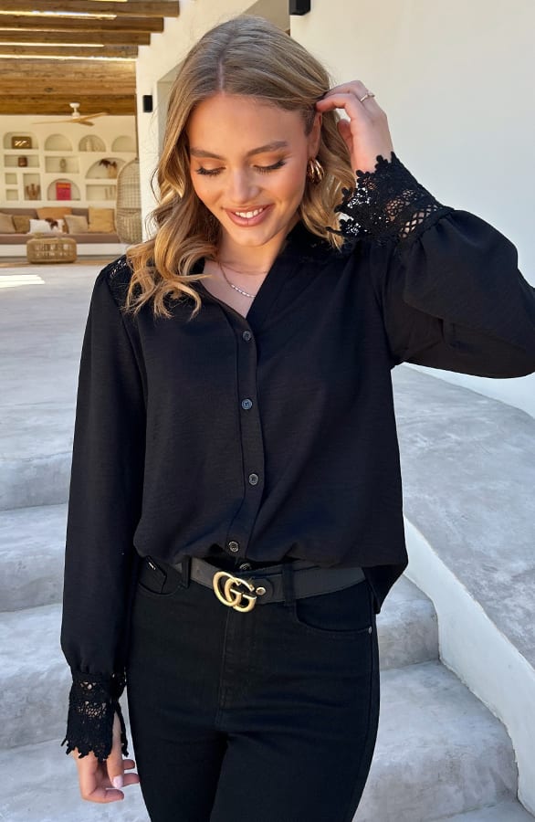 Lace Detail Blouse Janee Zwart – kleding — foto 7