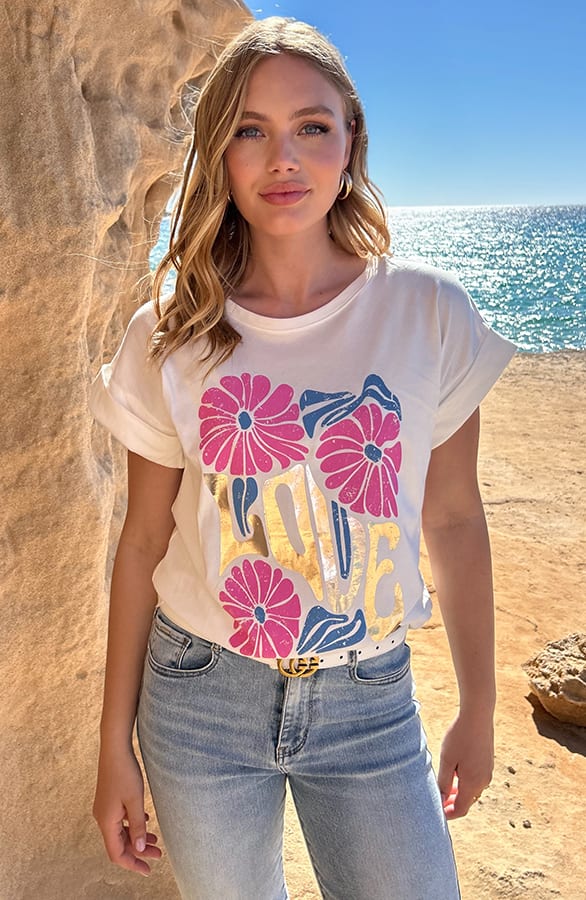 Love Flower T-Shirt Scarlet Metallic Goud – shoparchief — foto 6