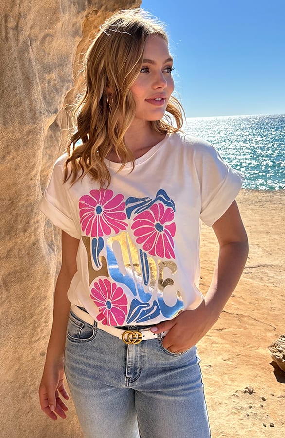 Love Flower T-Shirt Scarlet Metallic Goud – shoparchief — foto 2