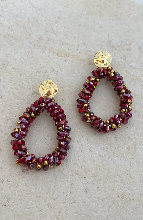 Luxury Beads Oorbellen Yara Goud Rood – shoparchief