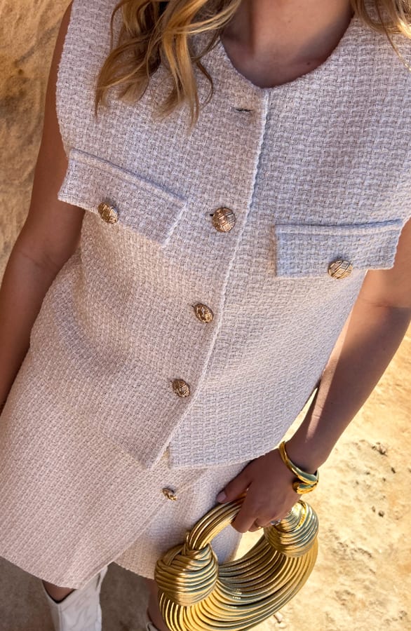 Luxury Boucle Korte Gilet Beige – shoparchief — foto 5