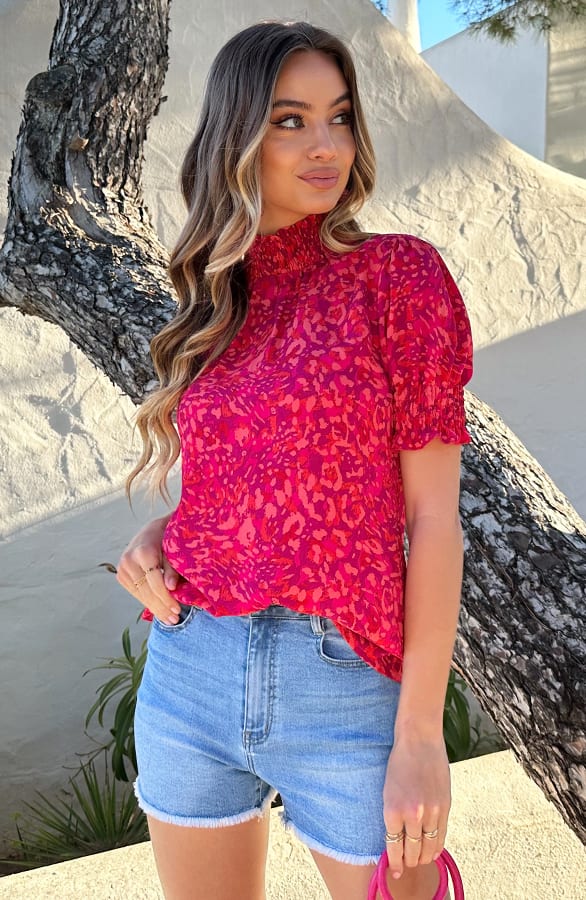 Lynn Top Print Fuchsia Koraal – shoparchief — foto 2