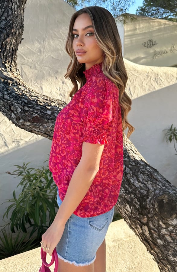 Lynn Top Print Fuchsia Koraal – shoparchief — foto 3