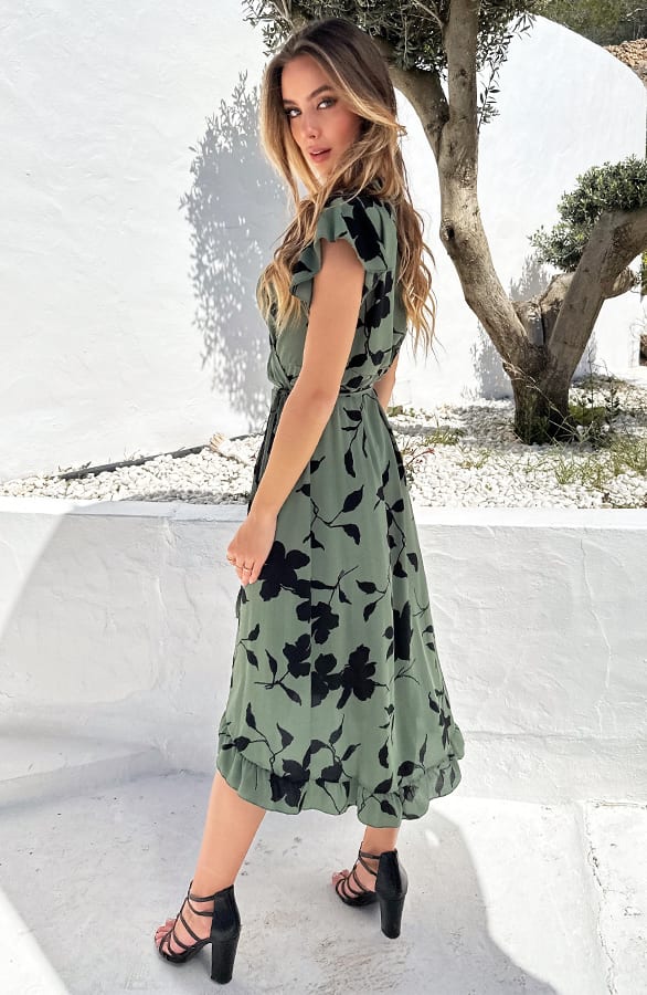 Midi Jurk Bloemen Jenny Army Zwart – shoparchief — foto 5