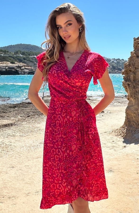 Midi Jurk Print Jenny Fuchsia Koraal – alle jurkjes — foto 6