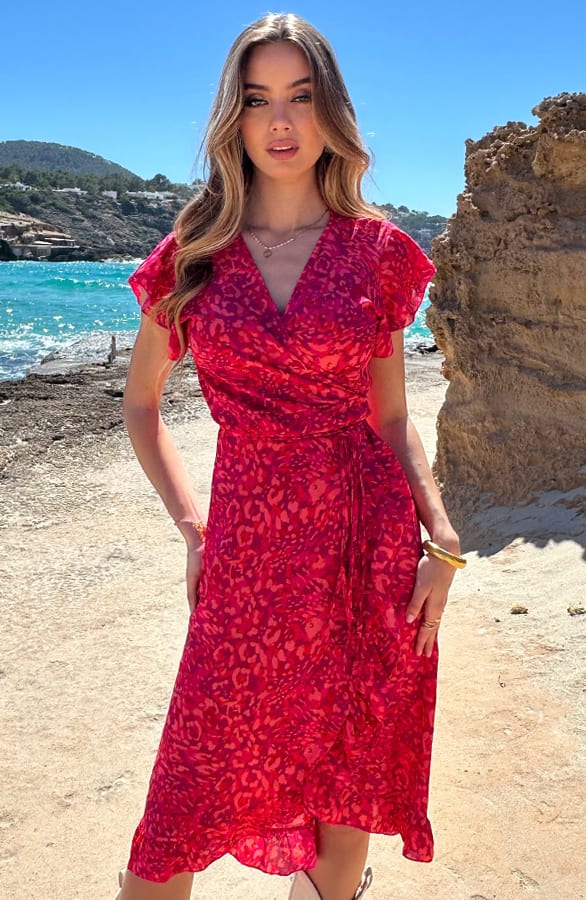 Midi Jurk Print Jenny Fuchsia Koraal – alle jurkjes — foto 4