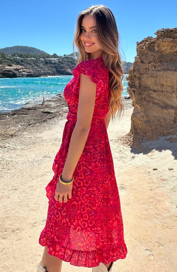 Midi Jurk Print Jenny Fuchsia Koraal – alle jurkjes — foto 3