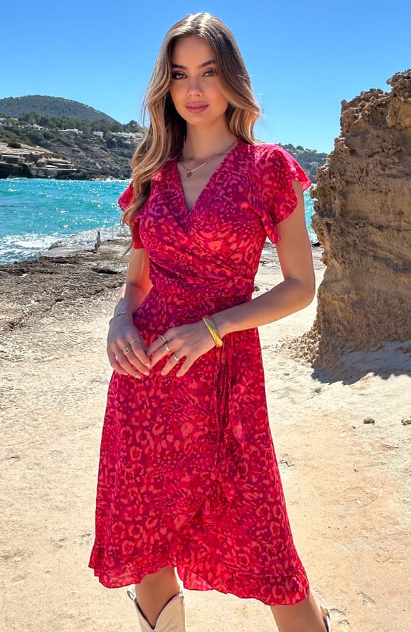 Midi Jurk Print Jenny Fuchsia Koraal – alle jurkjes — foto 5