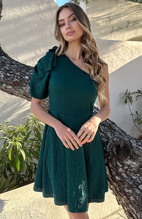 One Shoulder Jurk Rose Emerald