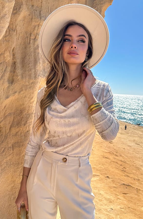 One Shoulder Lurex Top Ecru Goud – shoparchief — foto 4