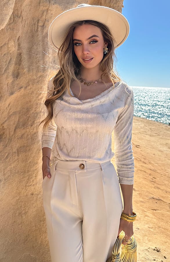 One Shoulder Lurex Top Ecru Goud – shoparchief — foto 5