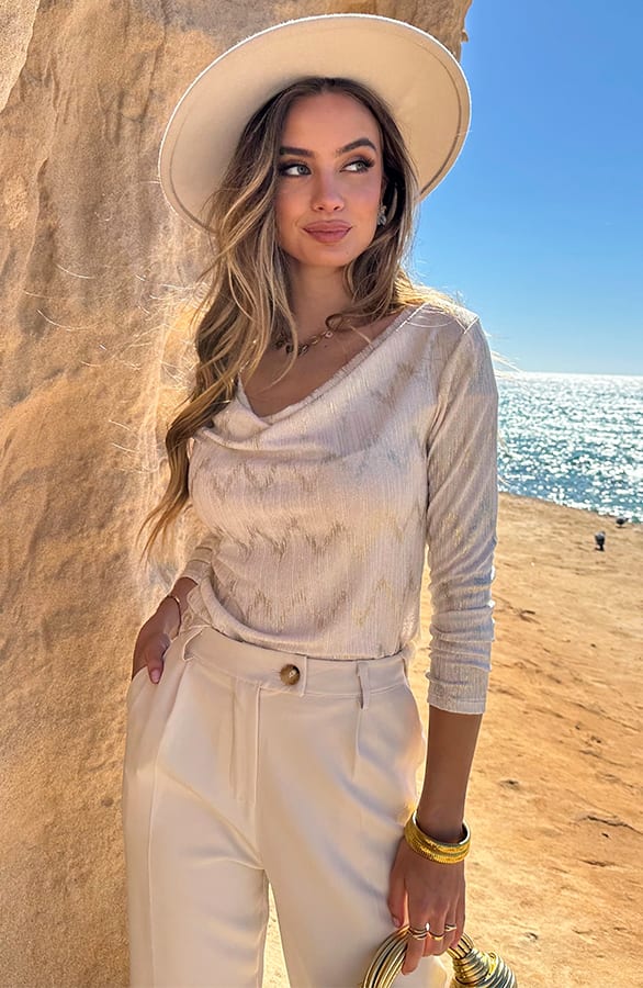 One Shoulder Lurex Top Ecru Goud – shoparchief — foto 6
