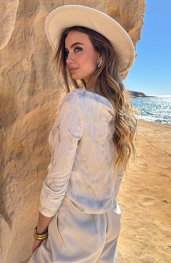 One Shoulder Lurex Top Ecru Goud – shoparchief — foto 3