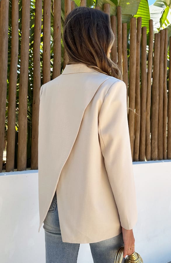 Open Back Oversized Blazer Beige