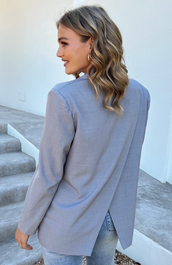 Open Back Oversized Blazer Grijs – blazers — foto 3