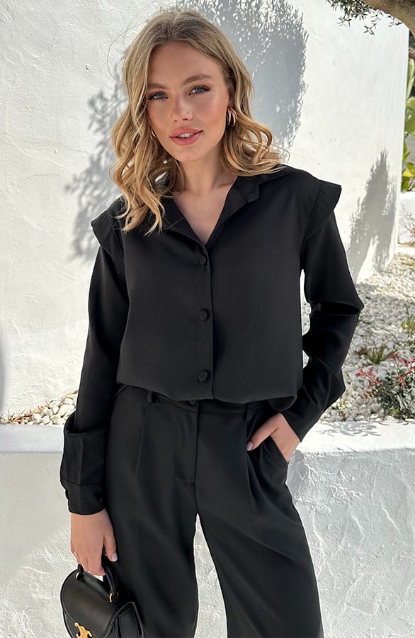 Oversized Button Muse Blouse Zwart – shoparchief
