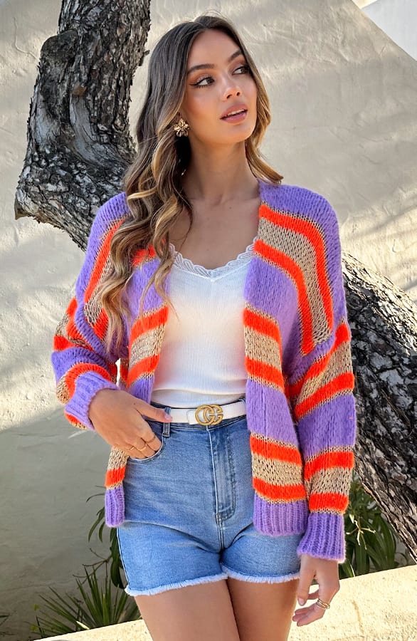 Oversized Cardigan Lila Neon Orange – shoparchief