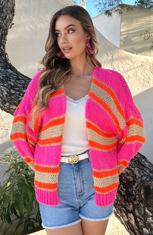 Oversized Cardigan Neon Fuchsia Oranje – shoparchief — foto 2